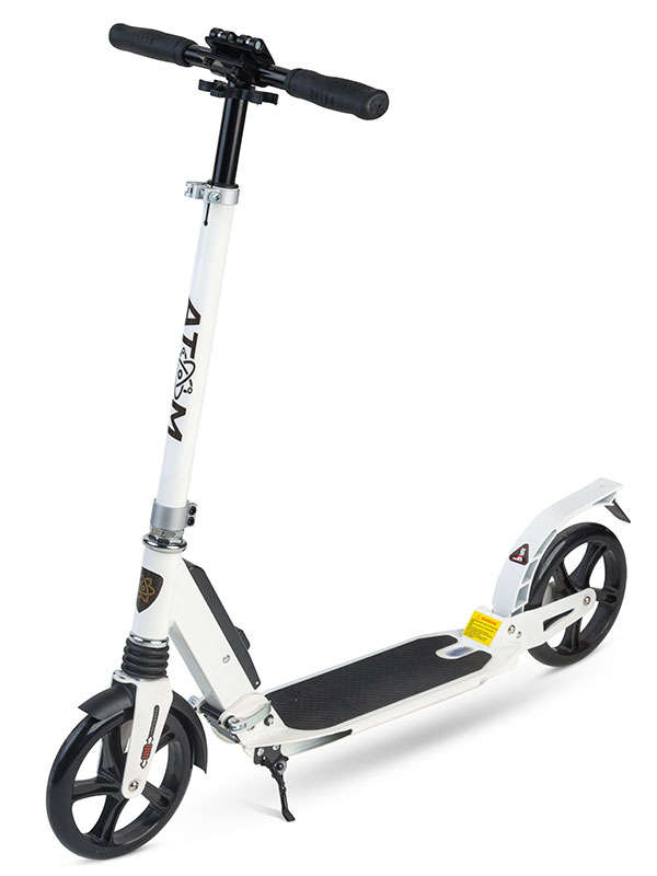 adults folding white scooter
